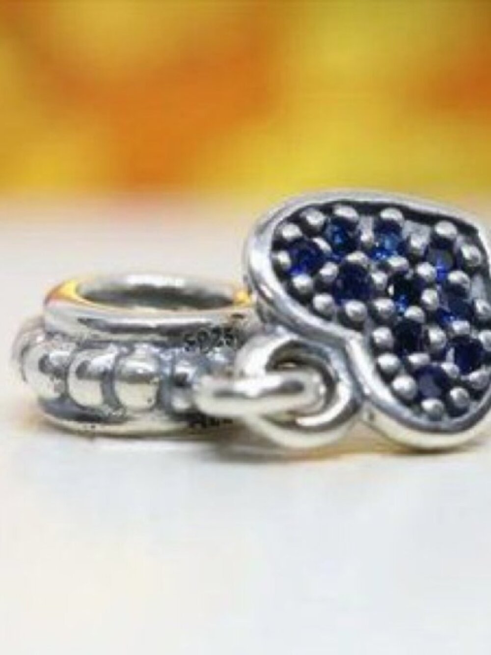 Pandora Silver Heart Dangle with Blue Stones